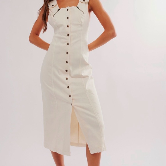 Free People Dresses & Skirts - Free People Cream Button-Front Midi Dress